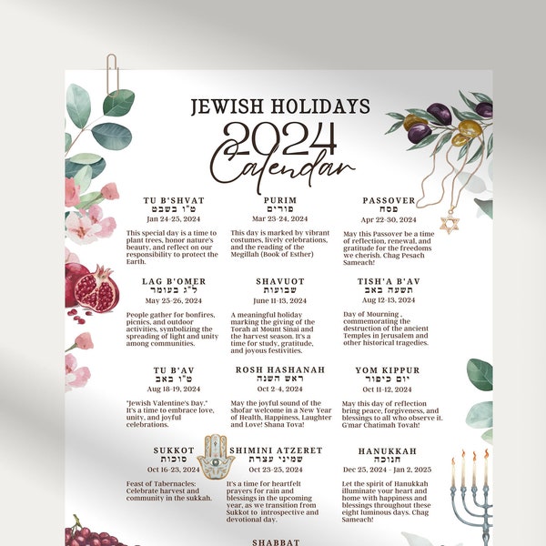 2024 Holidays Wall Calendar Etsy