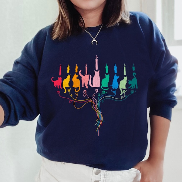 Funny Hanukkah Sweater Cat Menorah Hanukkah Menorah Shirt Meowzel Hannukah Sweater Hannukah Sweatshirt Chanukah Sweater Jewish Hanukkah Gift