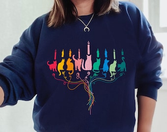 Lustige Chanukka Pullover Katze Menorah Chanukka Menorah Shirt Meowzel Hannukah Pullover Hannukah Sweatshirt Chanukka Pullover jüdischen Chanukka Geschenk