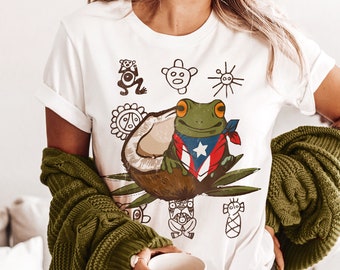 Puerto Rico Taino T-Shirt Coqui Frog Shirt Taino Symbol Shirt Boricua Outfit Taino Sun Shirt Puerto Rico Shirt Sol Taino Frog Lover Gift Tee