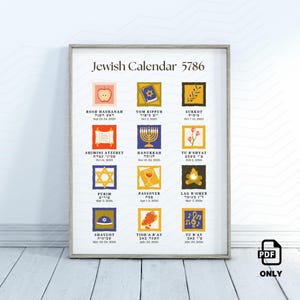 Jewish Calendar 5785 Jewish Poster 2024 2025 Rosh Hashanah New Year  Jewish Gift 12 Month Wall Calendar Hebrew Holidays Monthly Calendar