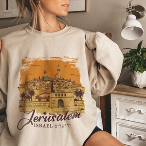 Jeruzalem Sweatshirt Israël Shirt Hebreeuws Shirt Joodse kleding Joodse Gift Hebreeuwse trui Joods Israëlisch Shirt Bezoek Palestina Shirt ירושלים