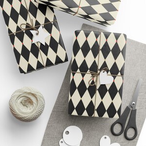 Black Checkered Wrapping Paper Roll Boho Gift Wrapping Black Diamond Wrapping Paper Preppy Wrapping Gift Wrap for Weddings and Birthday Tile image 4