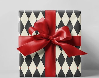 Schwarz karierte Geschenkpapierrolle Boho-Geschenkverpackung schwarzes Diamant-Geschenkpapier Preppy Wrapping Geschenkpapierrolle für Hochzeiten und Geburtstags-Kachel
