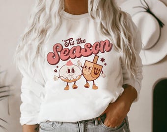 Retro Chanukka Pullover &#39;Tis The Season Shirt Chanukka Pullover Hannukah Sweatshirt Chanukka Pullover jüdischen Chanukka Geschenke Hanukkah Pyjamas