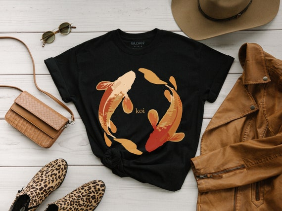 Koi Camisa de pescado ropa de calle japonesa camiseta de Yinyang estetica camiseta japonesa obras de arte japonesas camisa de suerte ropa estetica caligrafia Etsy Espana