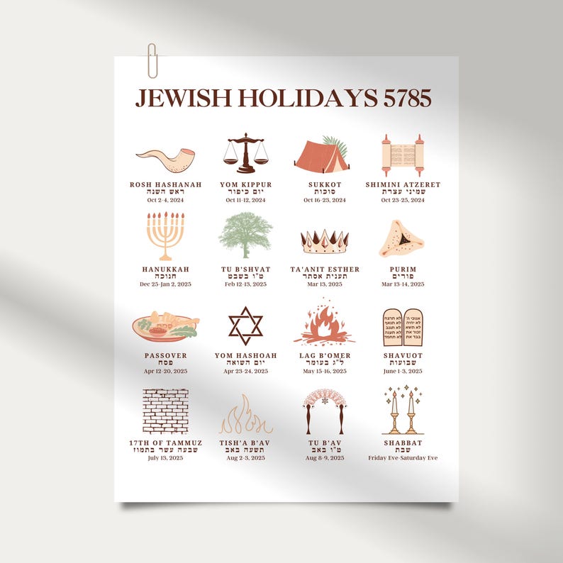 Jewish Calendar 2024 2025 Rosh Hashanah New Year 5785 Jewish Gift 12