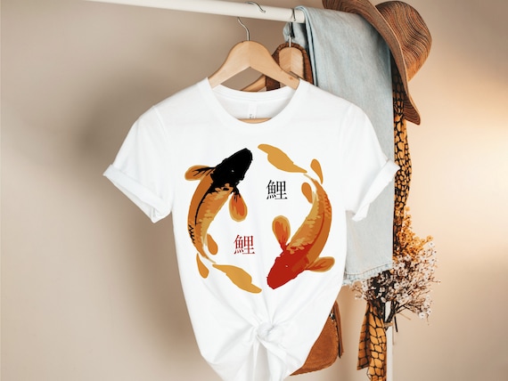 Koi Fish Shirt, Japanese Street Wear, Yinyang Tee, Aesthetic, Japanese T Shirt, Japanese Artwork, Luck Shirt, Aesthetic Clothes, Calligraphy