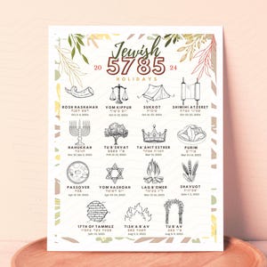 Jewish Calendar 5785 Jewish Poster 2024 2025 Rosh Hashanah New Year  Jewish Gift 12 Month Wall Calendar Hebrew Holidays Monthly Calendar