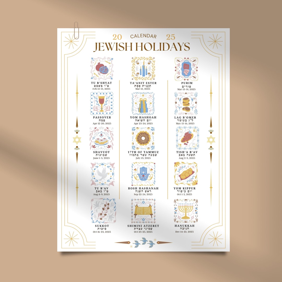 Jewish Calendar 2025 Poster Jewish Gift New Year 5785 Rosh Hashanah 5786 12 Month Wall Calendar