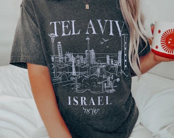 Shirt Tel Aviv Israëlisch shirt Hebreeuws shirt Joodse kleding Joods cadeau Hebreeuws T-shirt Joods meisje Israëlisch shirt Bezoek Israël shirt ירושלים