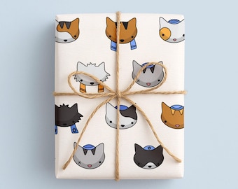 Rollo de papel de regalo con gatos de Janucá, papel de regalo con elementos de Janucá, papel de regalo azul judío de Janucá, papel de regalo judío חנוכה