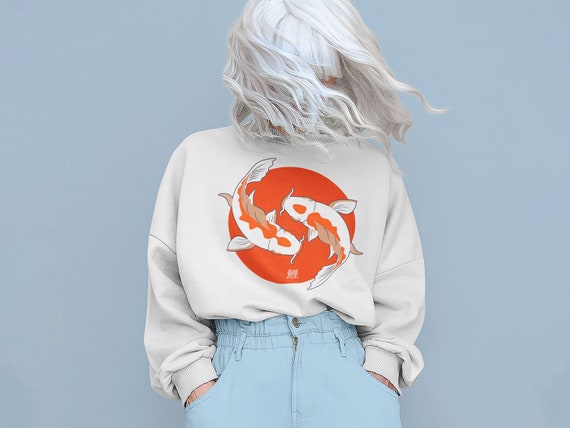 Koi Fish Sweatshirt, Japanese Street Wear, Yinyang, Aesthetic, Japanese Shirt, Japanese Artwork, Luck Shirt, Aesthetic Clothes, Calligraphy