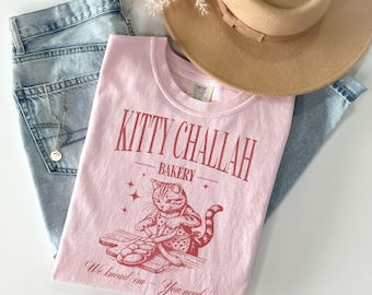 Kitty Challah shirt Pascha shirt comfort kleuren shirt Israël shirt Hebreeuws shirt joodse kleding joodse cadeau Hebreeuws T-shirt joods meisje Tee