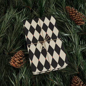 Black Checkered Wrapping Paper Roll Boho Gift Wrapping Black Diamond Wrapping Paper Preppy Wrapping Gift Wrap for Weddings and Birthday Tile image 7