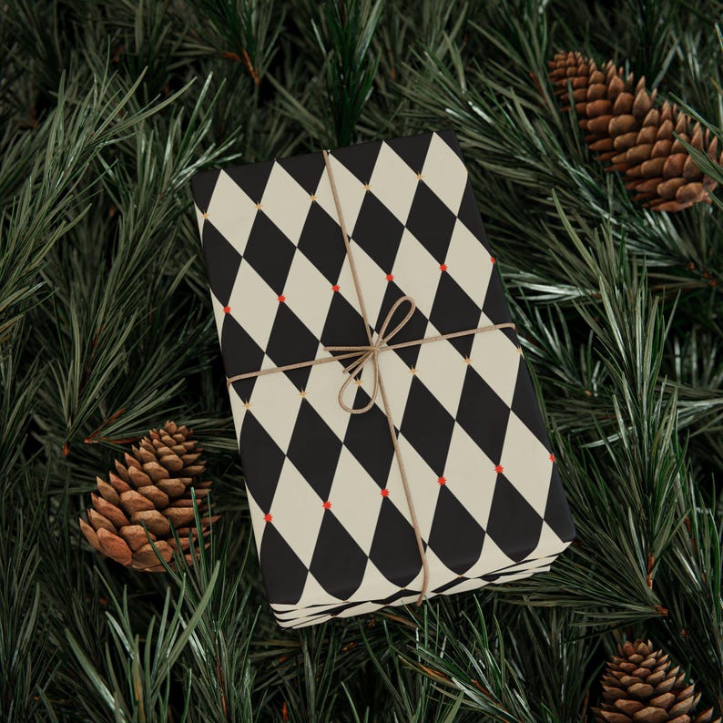Black Checkered Wrapping Paper Roll Boho Gift Wrapping Black Diamond Wrapping Paper Preppy Wrapping Gift Wrap for Weddings and Birthday Tile image 7