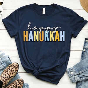 Glückliches Chanukka-Shirt Chanukka Sameach Shirt Challah Chanukka Geschenk Davidstern Mazel Tov Urlaub Jew Dreidel Jüdisches Geschenk חנוכה חלצה