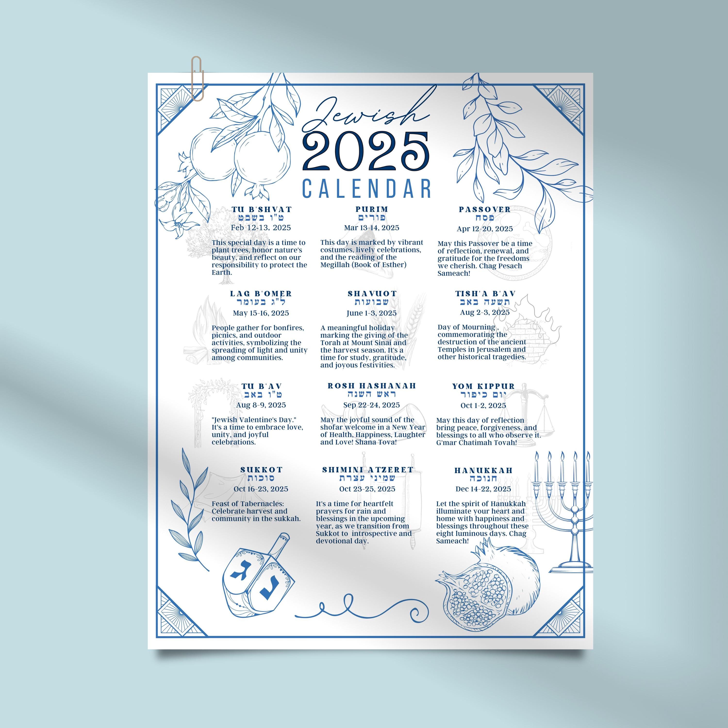 2025 Jewish Calendar Printable
