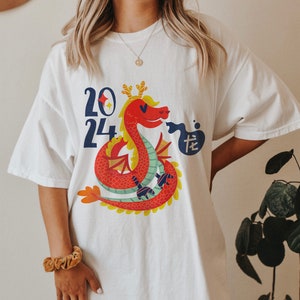 Nouvel An chinois 2024 Shirt Année du Dragon 2024 Tshirt Nouvel An lunaire Vêtements Nouvel an chinois Party Tees Floral Chinese Zodiac Dragon