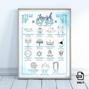 Joodse kalender 5785 Joodse poster 2024 2025 Rosj Hasjana nieuwjaar Joods cadeau 12 maanden wandkalender Hebreeuwse feestdagen maandelijks Bijbels Ca