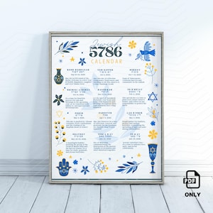 Jewish Calendar 2025 20256 Rosh Hashanah New Year 5786 Jewish Gift 12 Month Wall Calendar Hebrew Holidays Monthly Planner Biblical Calendar