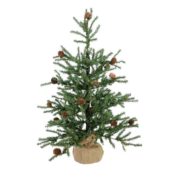 Carmel Pine with Cones Small Holiday Decor Tabletop Artificial Christmas Tree with Burlap Base