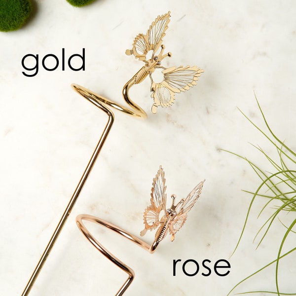 Fluttering butterflies plant stake/support choose rose gold or gold -beauty in motion- for indoor plants