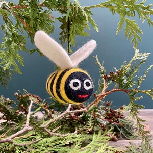 Bee Ornament, Needled Felted Wool Ornament
