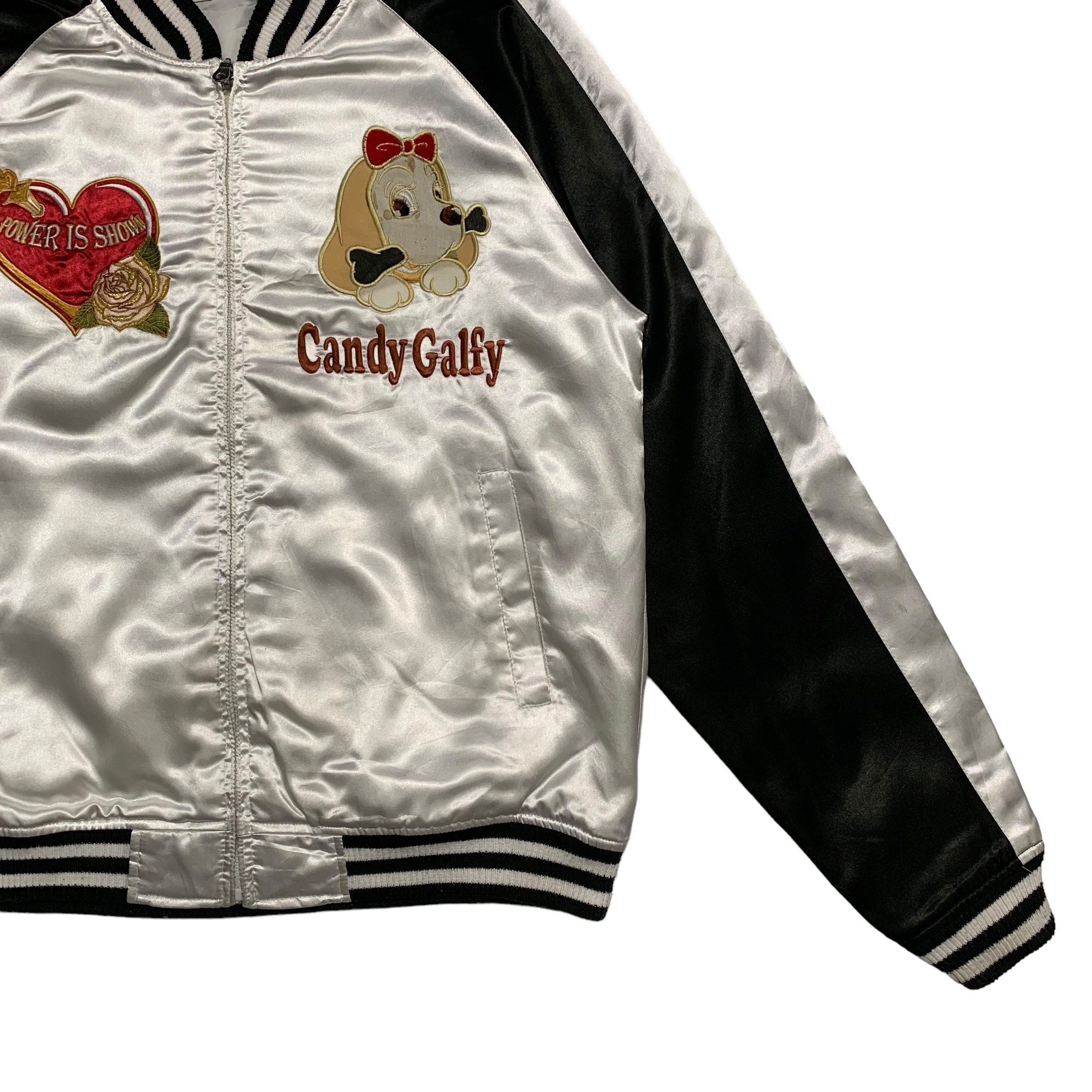 レディース candy galfy zip up rhinestone dog design