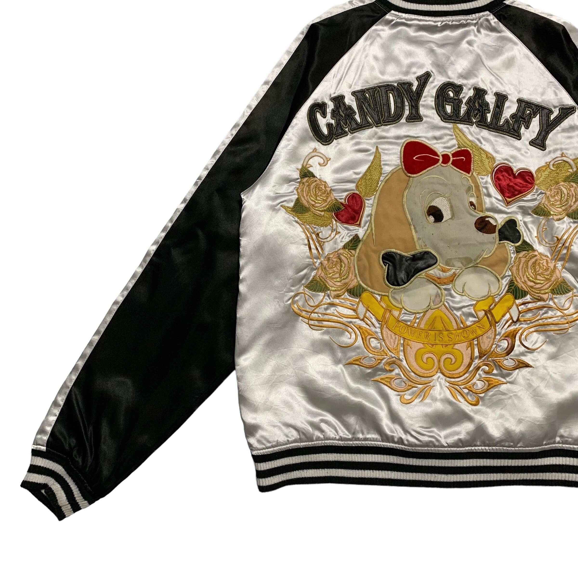 レディース candy galfy zip up rhinestone dog design