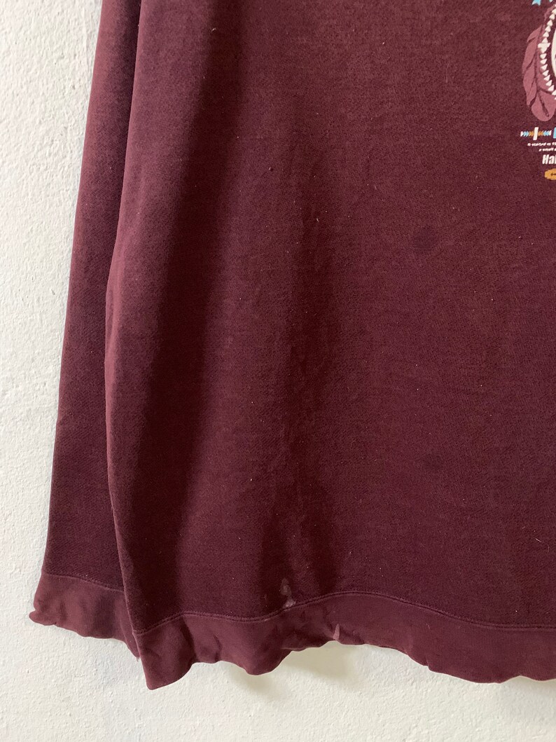 Puede incluir: Una camisa de manga larga color granate con un dise&ntilde;o gr&aacute;fico en la parte delantera. El dise&ntilde;o presenta un tocado nativo americano con plumas y cuentas.