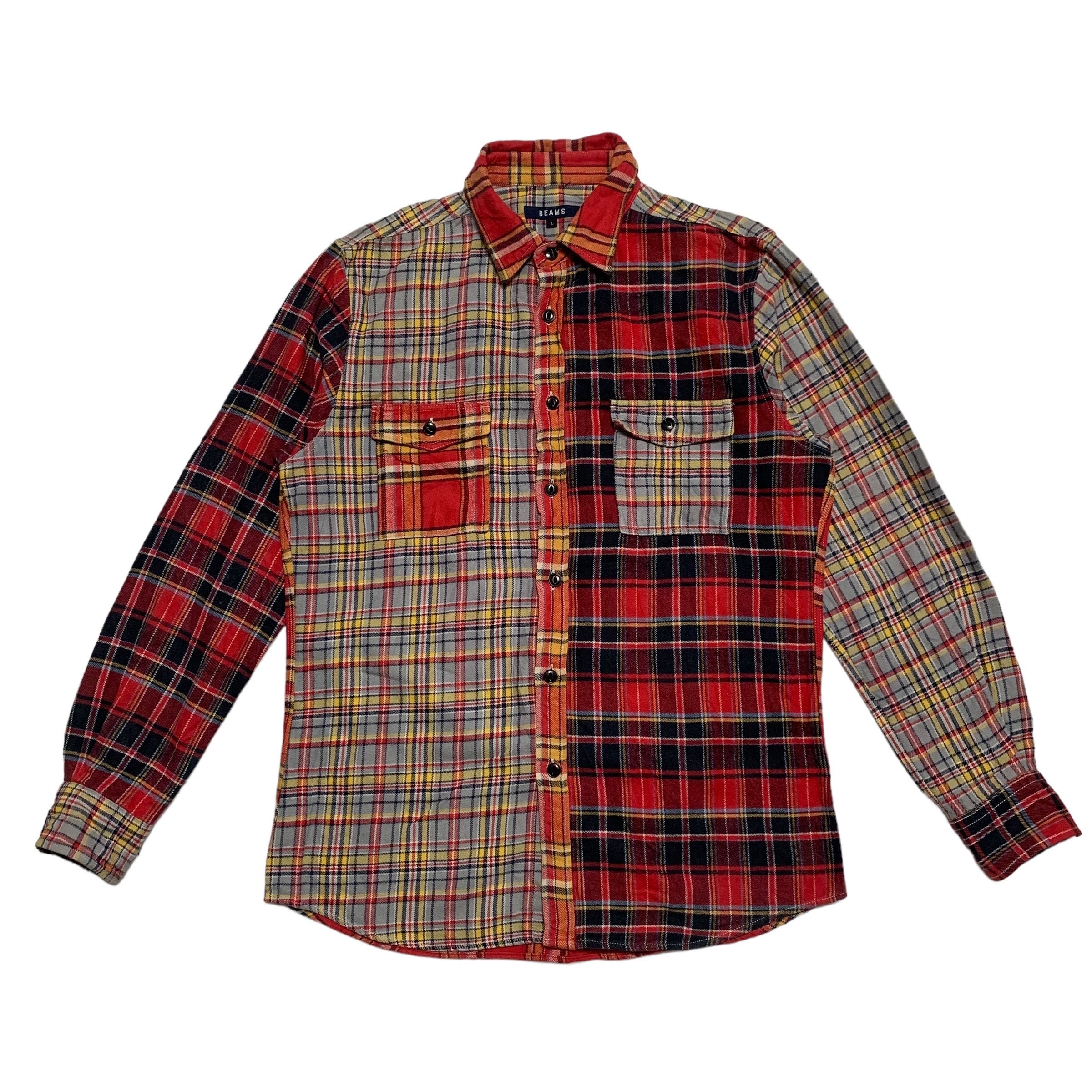 Beams Color Block Tartan Shirt