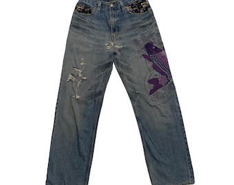 Jeans brodés de marque japonaise Koi Fish