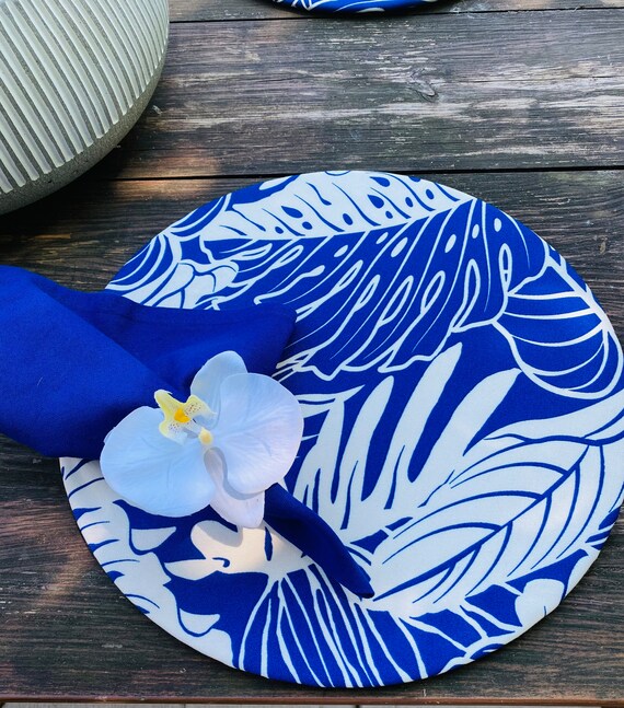 Blue Leaves Charger Plate Covers set of 2 Covers for Etsy