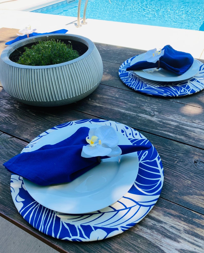 Blue Leaves Charger Plate Covers set of 2 Covers for Etsy