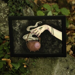 The Cauldron - original watercolor and ink illustration - witch decoration devotional art cerridwen celtic magic altar pagan art