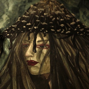Original Painting &quot;Fungi Sidh&quot; - dark fairy art fantasy autumn mabon woodland witch magic cottagecore paganism small folk
