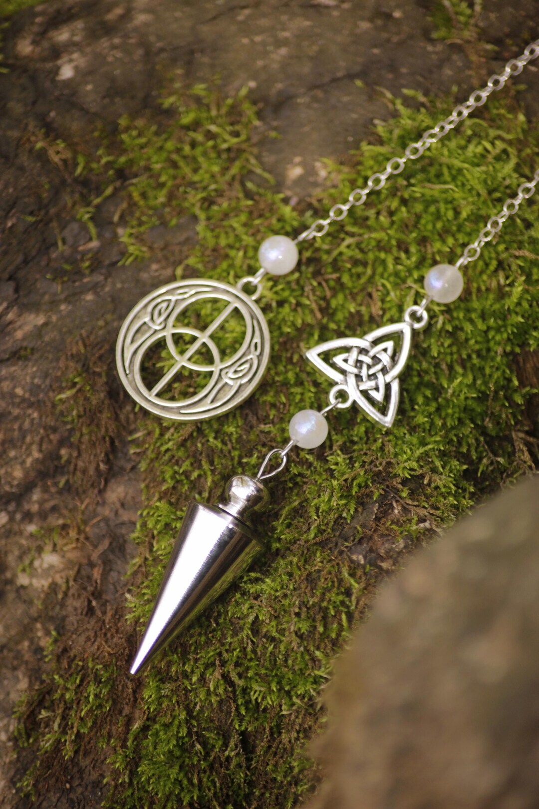 Avalon Pendulum - Conical Metal Pendulum With Moonstone Beads ...