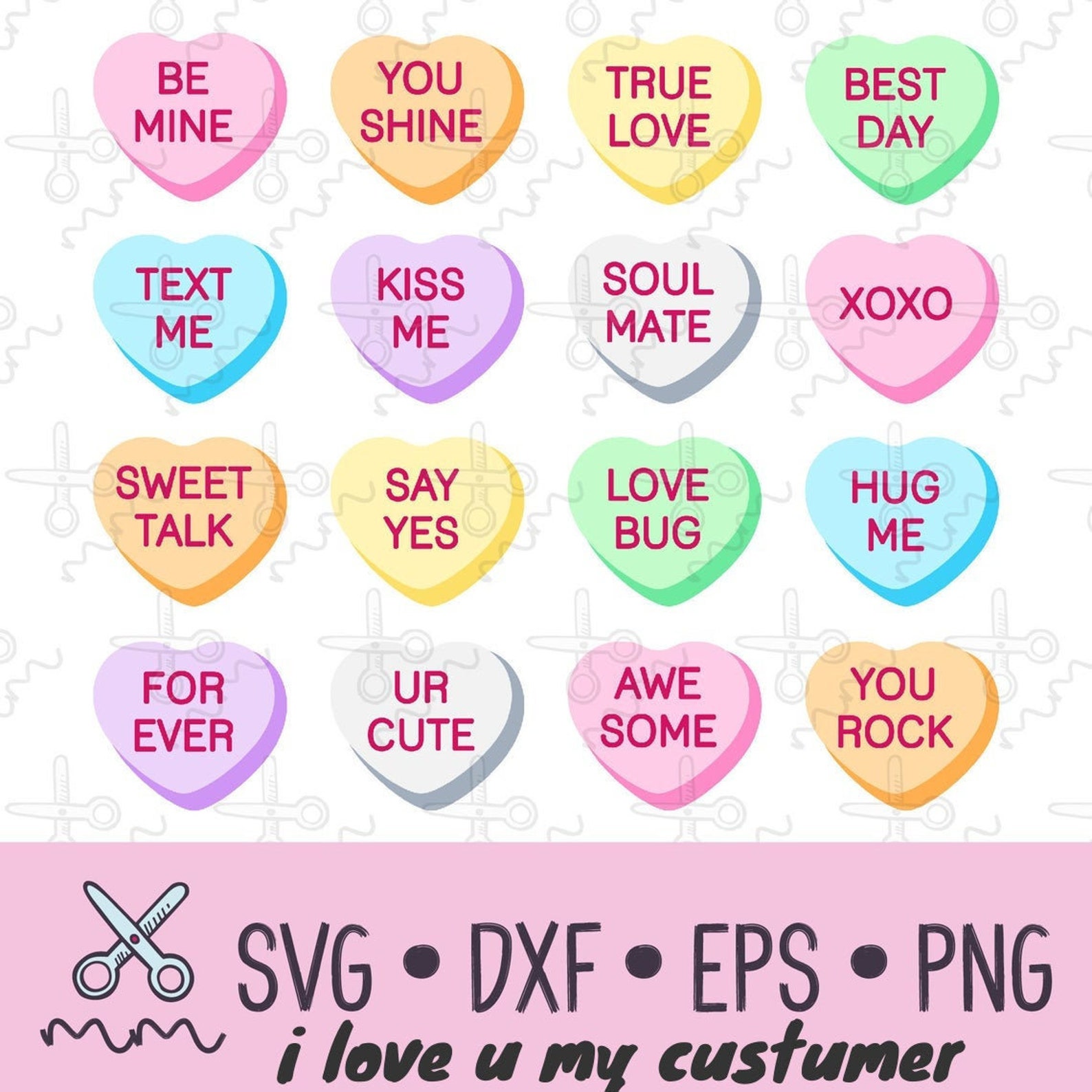 Conversation Hearts SVG Valentines Day SVG Valentine Candy | Etsy