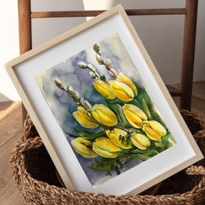 Original Aquarell Gemälde Blumenstrauß aus Tulpen Aquarell 31x24 cm Ukrainisch shop