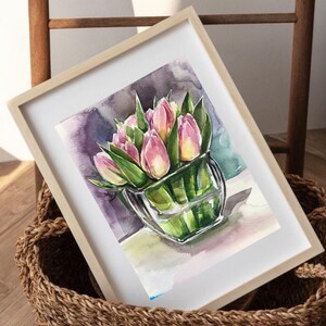 Original Aquarell Malerei Ukraine Art Tulips Aquarell 31x24 cm (12,2x9,4 Inches)