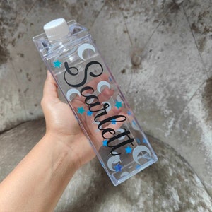 Personalised Moon & Stars with name Milk Carton style water bottle