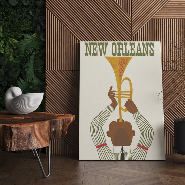 New Orleans Art,Jazz Wall Art, Trumpet Player Art, Music Print, Vintage Wall Art,  Retro Wall Decor, Wall Art, Large Art