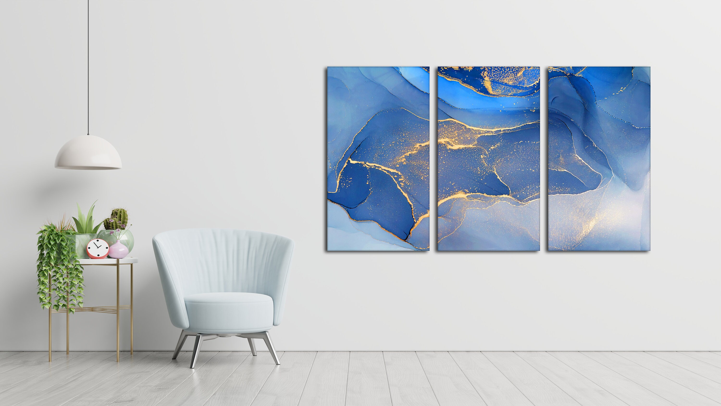 Abstract Canvas Art-blue and Gold and White Acrylic Pouring | Etsy
