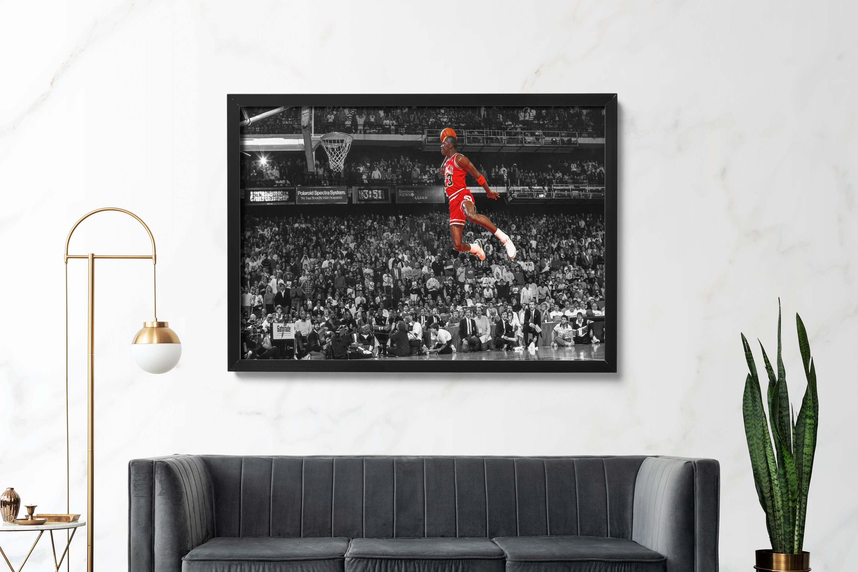 Michael Jordan Free Throw Line Dunk Poster Oil Painting Wall Picture for  Living Room Canvas Art Print Home Decor Fan Gift (40x60 cm(unframed))