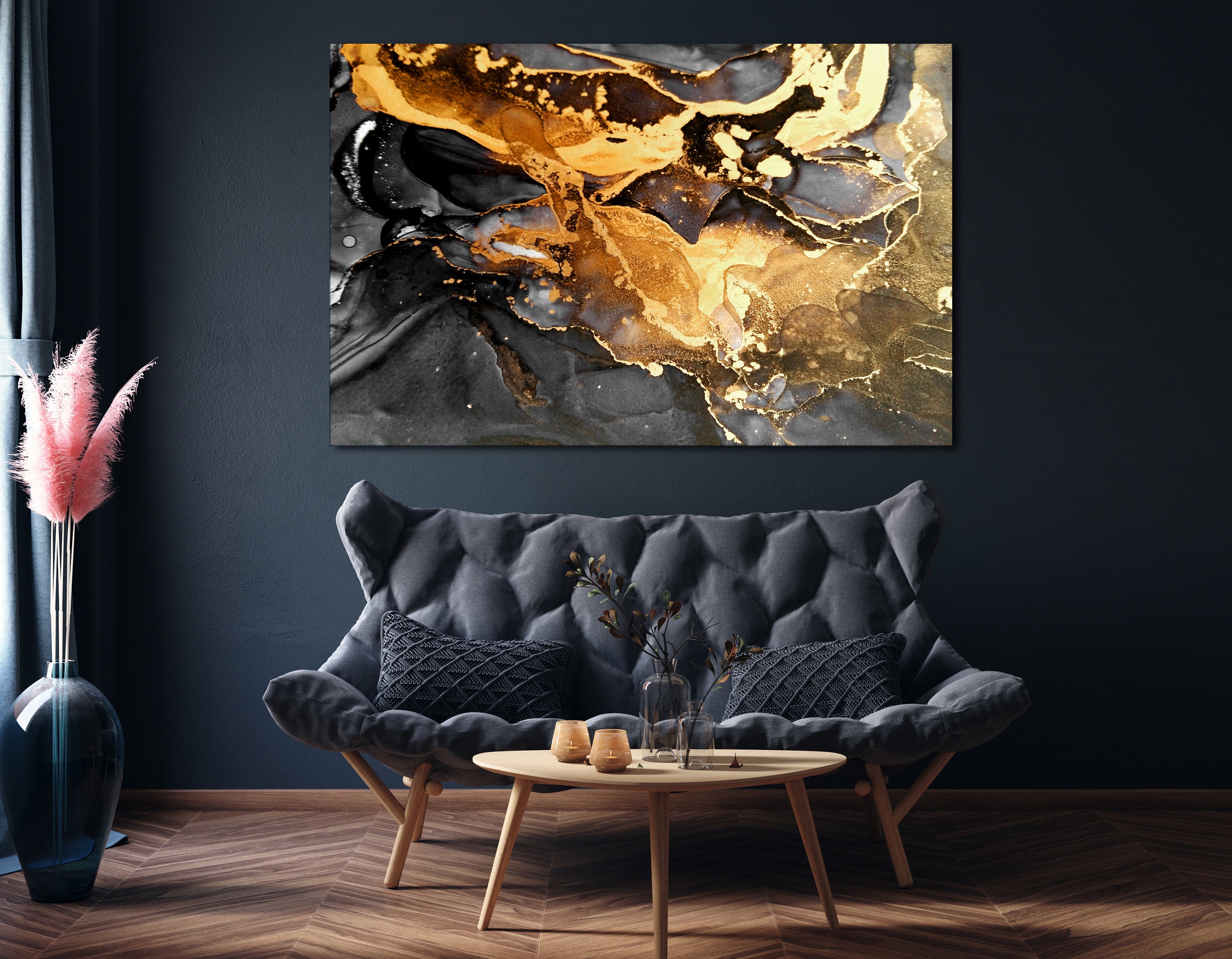 Abstract Canvas Art-Black And Gold Acrylic Pouring Art/Printed | Etsy