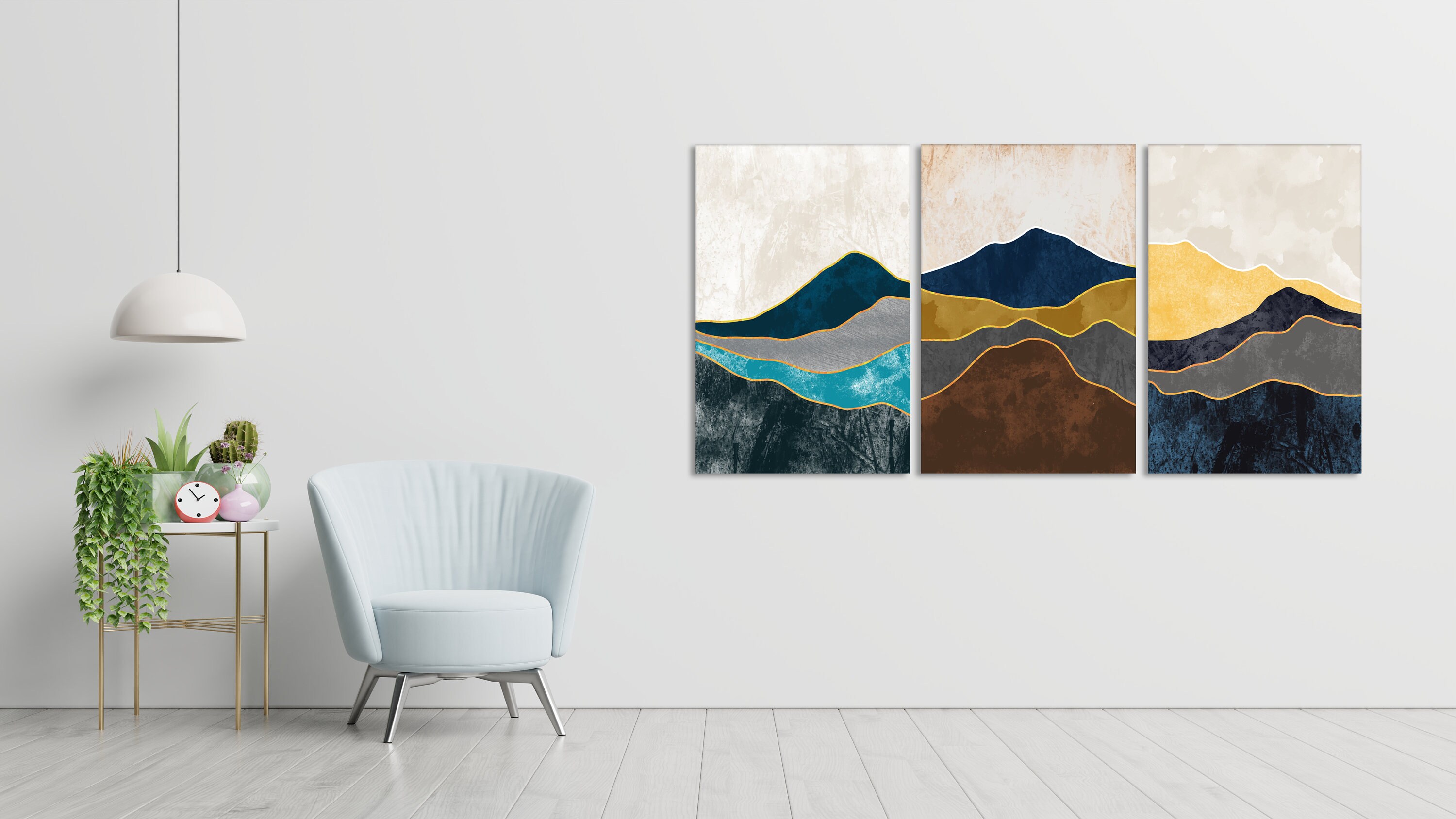 Set Of Three Mustard Canvas ArtSet Of 3 Colorful Abstract Oil Etsy