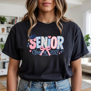 Abschluss-T-Shirt oder Sweatshirt für den Jahrgang 2027 | Elegantes Abschluss-Shirt | Abschluss-T-Shirt mit Blumenmuster | Abschluss-Shirt | Geschenk für Mädchen im Abschlussjahr
