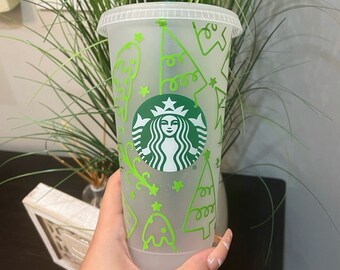 Copa Starbucks del árbol de Navidad / Navidad 2023 Copa Fría Media Copa Reutilizable Ideas de regalos navideños / Copa Fría Venti personalizada