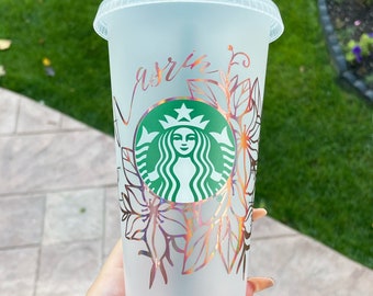 Floral Custom Starbucks Venti Cold Cup | Personalized Starbucks Cold Cup | Customized Gift for Birthday, Christmas | Flower custom tumbler |